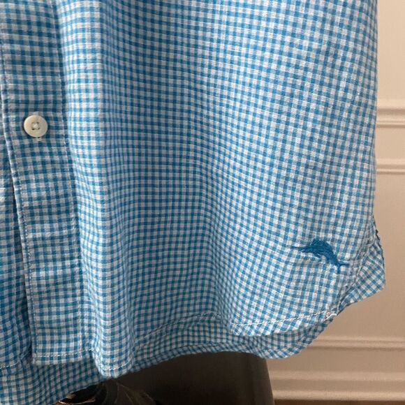 Tommy Bahama Linen Cotton Blue Gingham Short Sleeve Button Up Shirt M - Picture 4 of 6